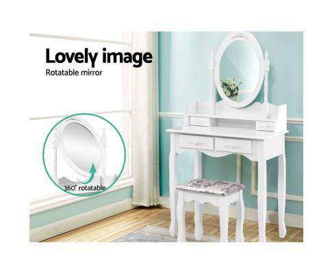 4 Drawer Dressing Table with Mirror - White Artiss