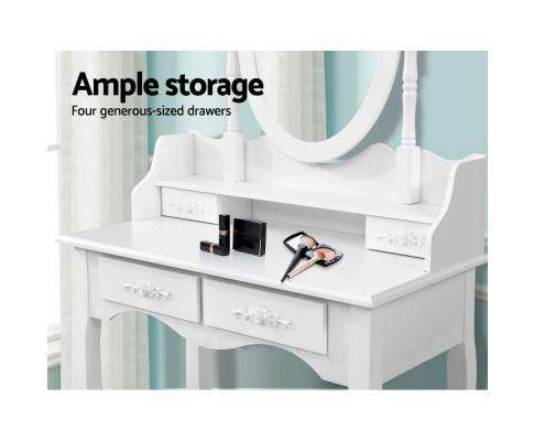 4 Drawer Dressing Table with Mirror - White Artiss