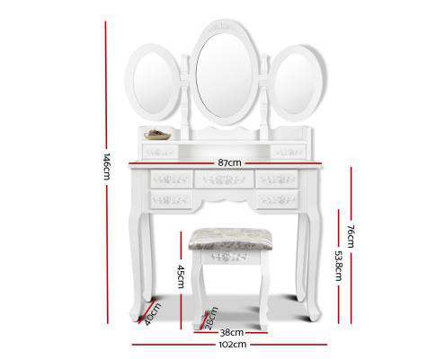 7 Drawer Dressing Table with Mirror - White Artiss