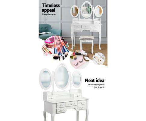 7 Drawer Dressing Table with Mirror - White Artiss
