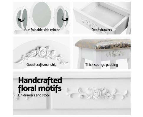 7 Drawer Dressing Table with Mirror - White Artiss