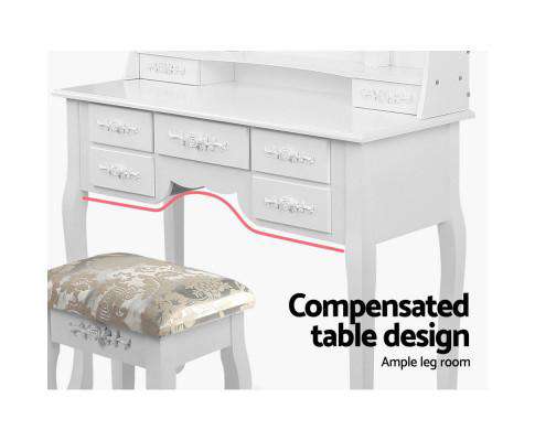 7 Drawer Dressing Table with Mirror - White Artiss