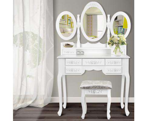 7 Drawer Dressing Table with Mirror - White Artiss
