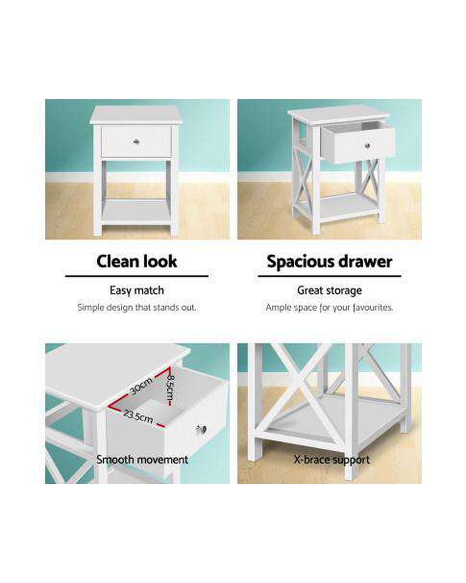 Bedside Table Coffee Side Cabinet Drawer Wooden White Artiss