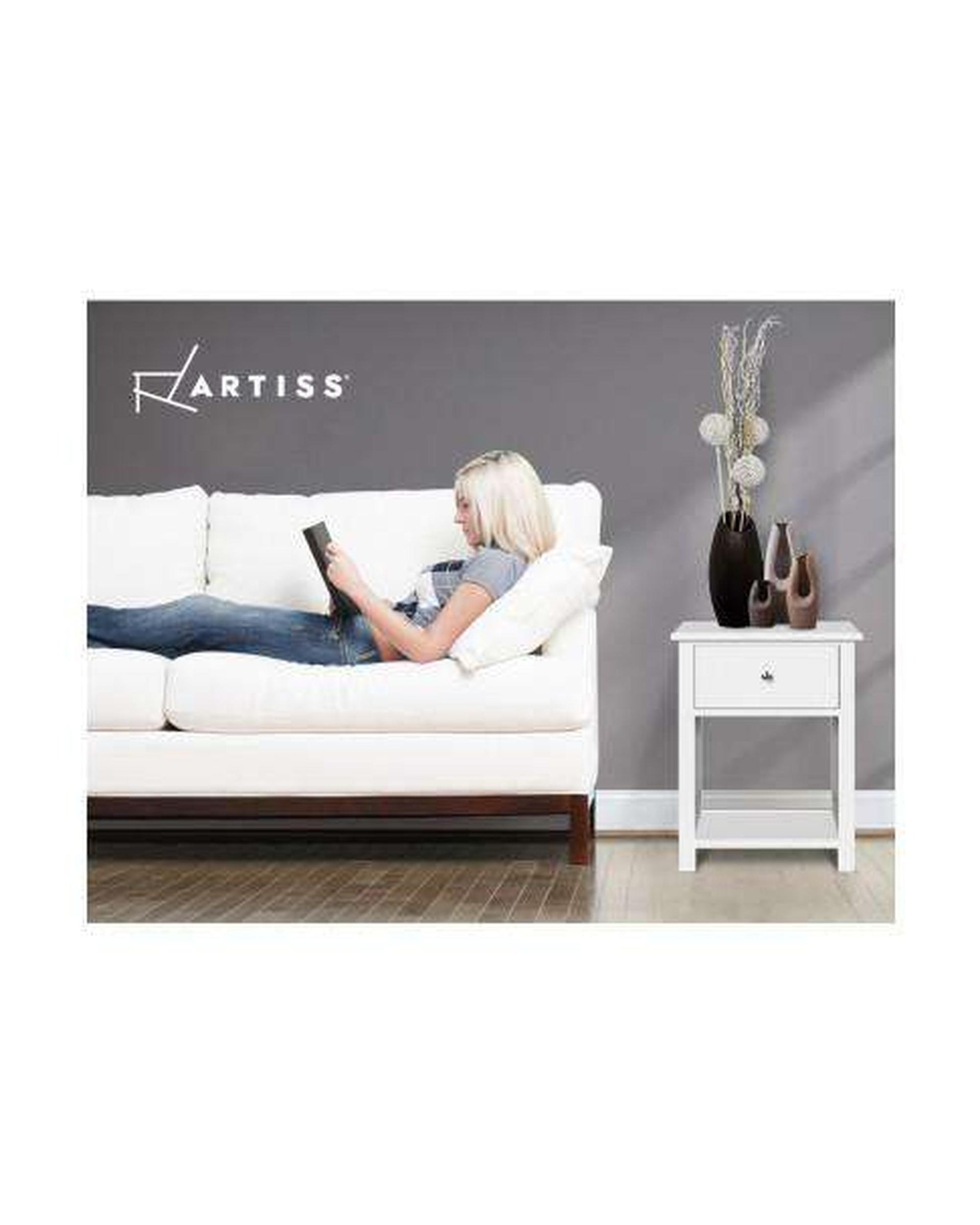 Bedside Table Coffee Side Cabinet Drawer Wooden White Artiss