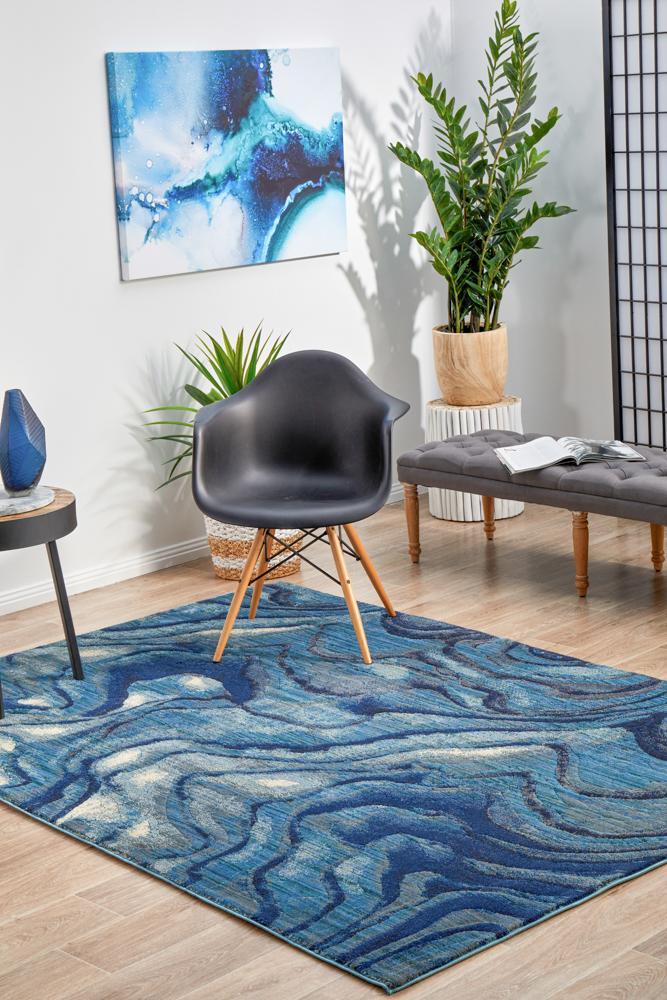 Dreamscape Waves Modern Indigo Rug Rug Culture