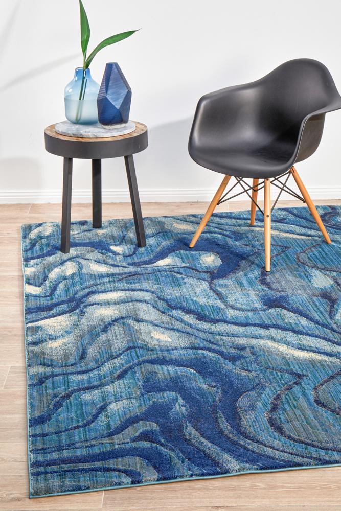 Dreamscape Waves Modern Indigo Rug Rug Culture