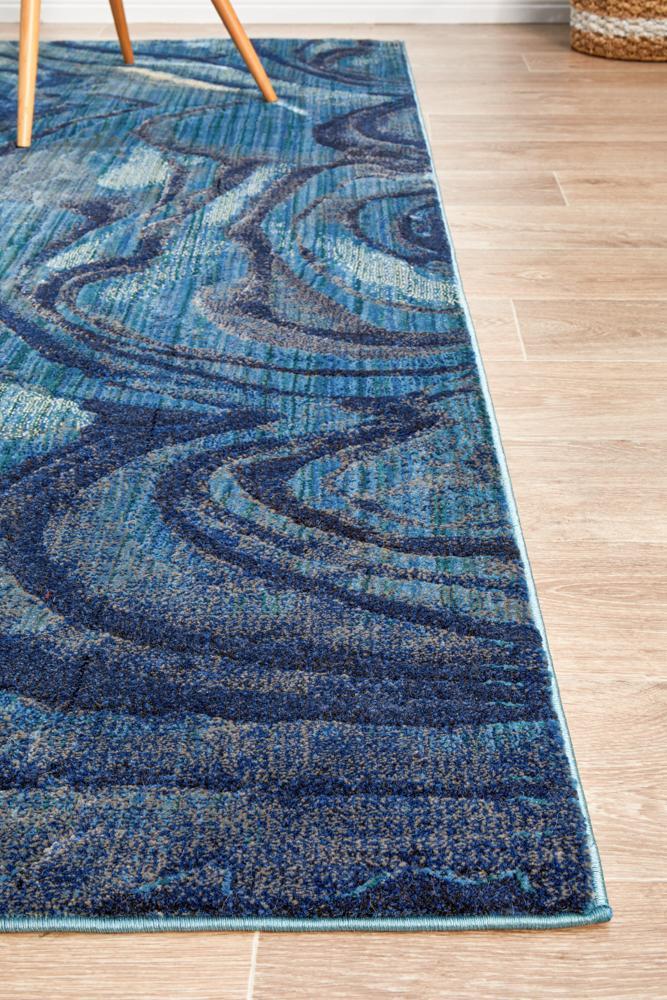 Dreamscape Waves Modern Indigo Rug Rug Culture