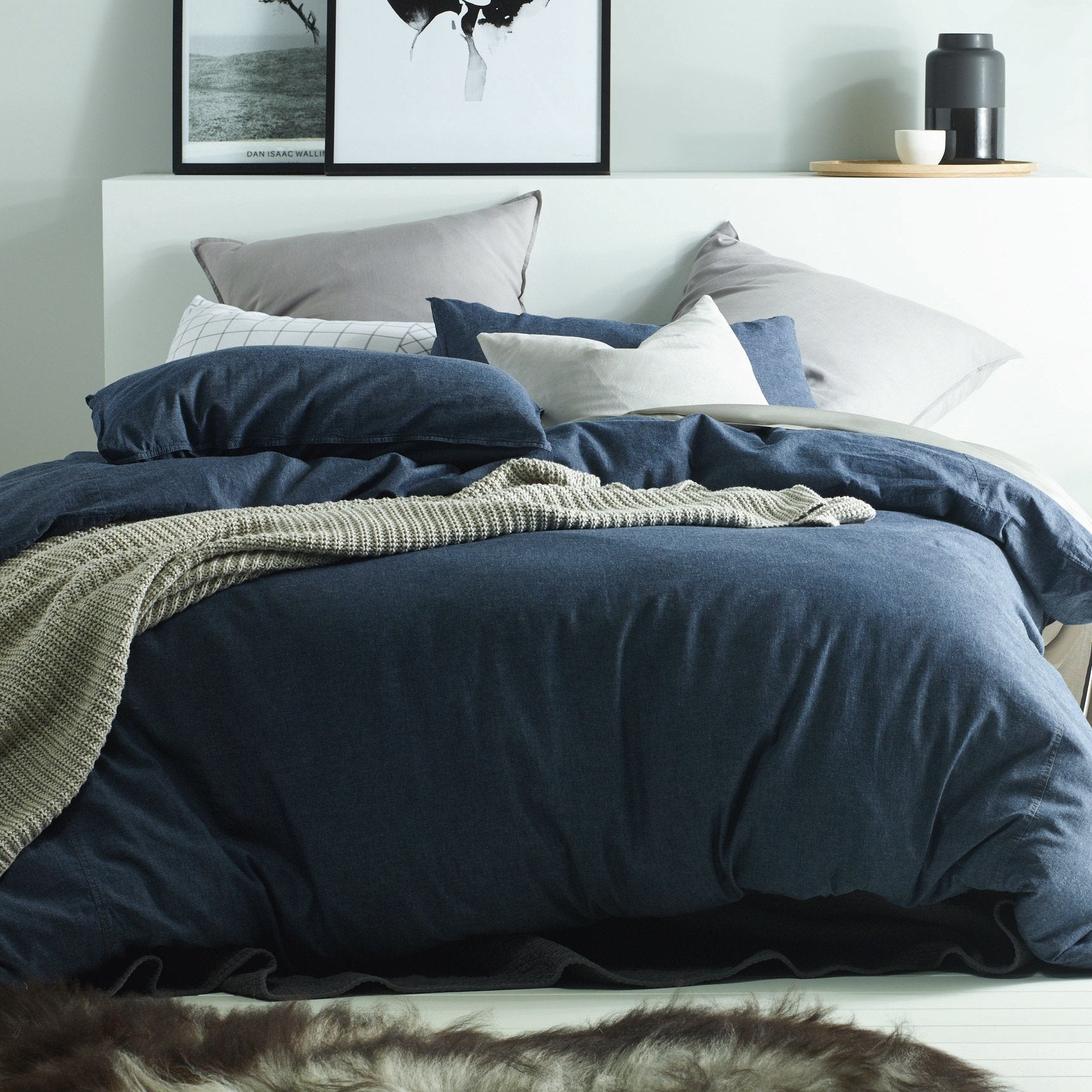 Vintage Design Dark Denim Linen Cotton Quilt Cover Sets Vintage Design