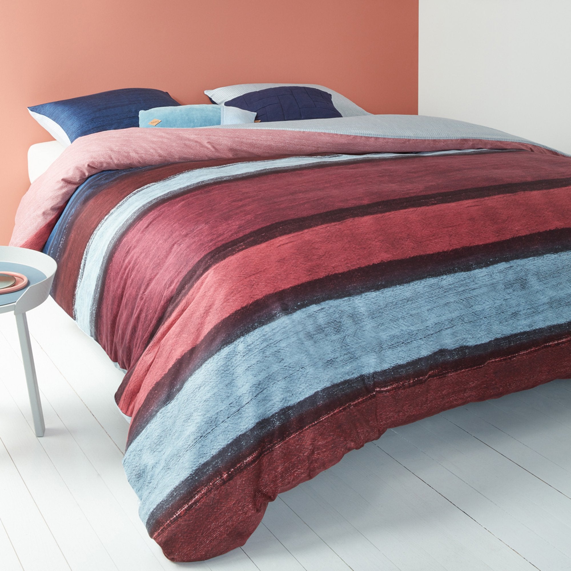 Bedding House Rustic Lines Dark Red Sateen Quilt Cover Set Bedding House