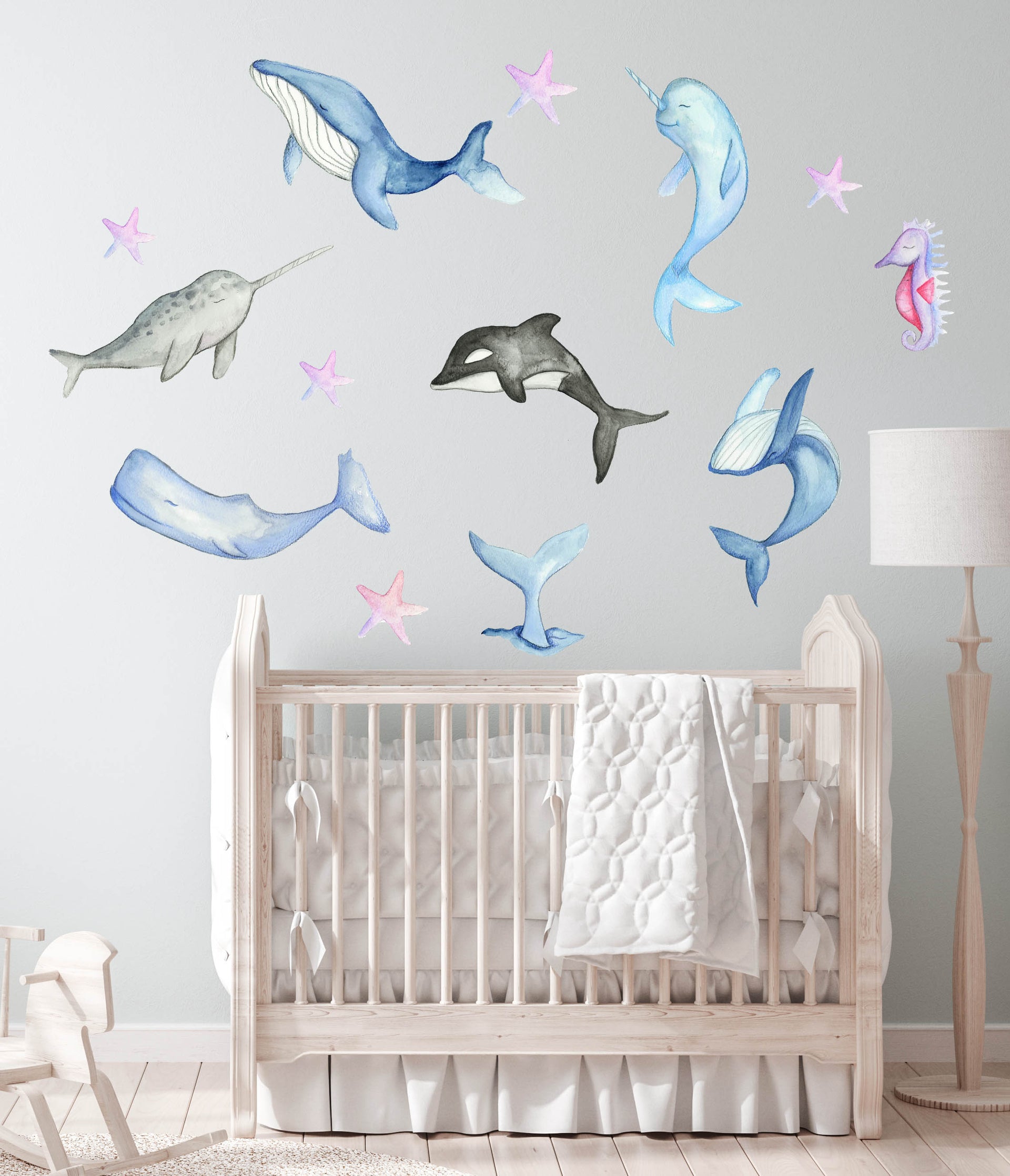 Watercoloured Whale Wall Decals 