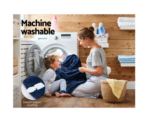 Electric Throw Rug Heated Blanket Washable Snuggle Flannel Winter Navy Giselle