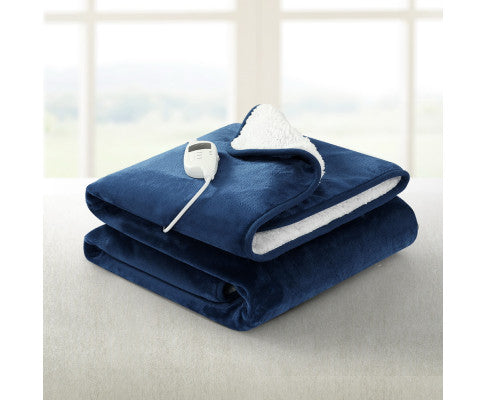 Electric Throw Rug Heated Blanket Washable Snuggle Flannel Winter Navy Giselle
