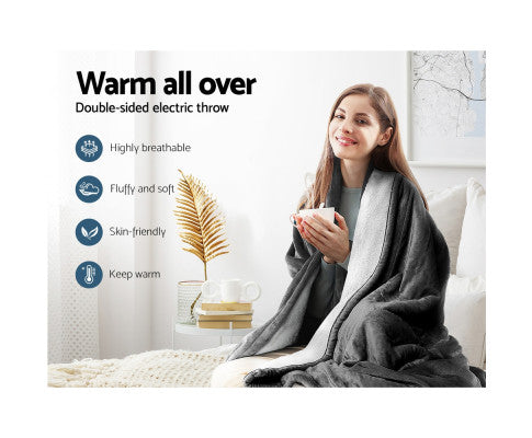Electric Throw Rug Heated Blanket Washable Snuggle Flannel Winter Grey Giselle