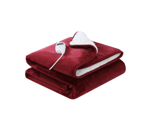Electric Throw Rug Heated Blanket Washable Snuggle Flannel Winter Red Giselle