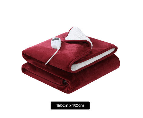 Electric Throw Rug Heated Blanket Washable Snuggle Flannel Winter Red Giselle