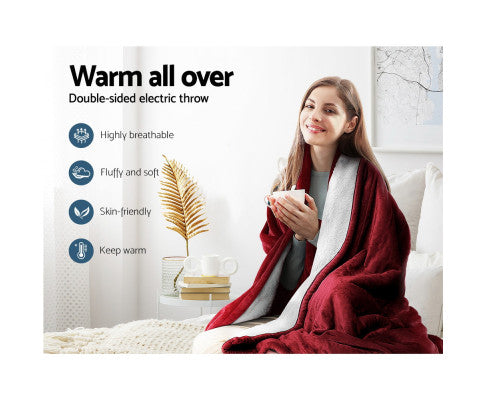 Electric Throw Rug Heated Blanket Washable Snuggle Flannel Winter Red Giselle