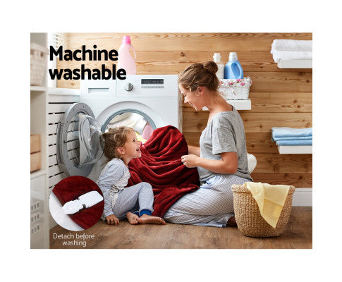 Electric Throw Rug Heated Blanket Washable Snuggle Flannel Winter Red Giselle