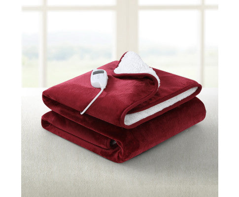 Electric Throw Rug Heated Blanket Washable Snuggle Flannel Winter Red Giselle
