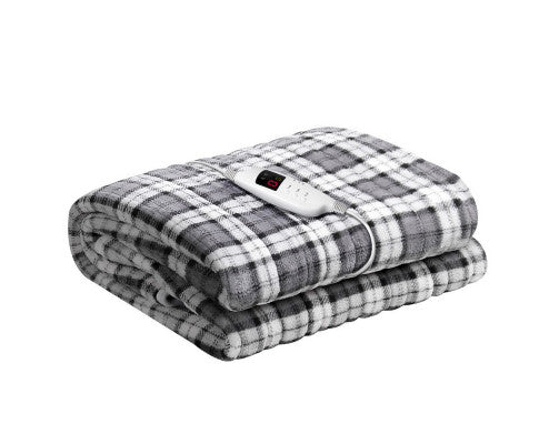Electric Throw Rug Flannel Snuggle Blanket Washable Heated Grey and White Checkered Giselle