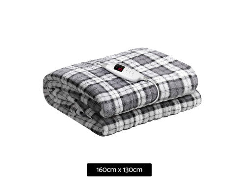 Electric Throw Rug Flannel Snuggle Blanket Washable Heated Grey and White Checkered Giselle