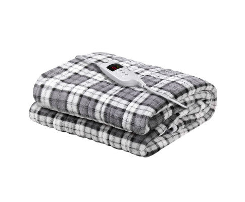 Electric Throw Rug Flannel Snuggle Blanket Washable Heated Grey and White Checkered Giselle