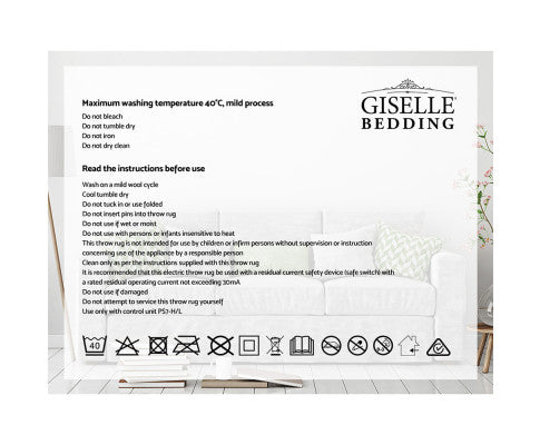 Electric Throw Rug Flannel Snuggle Blanket Washable Heated Grey and White Checkered Giselle