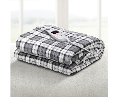 Electric Throw Rug Flannel Snuggle Blanket Washable Heated Grey and White Checkered Giselle