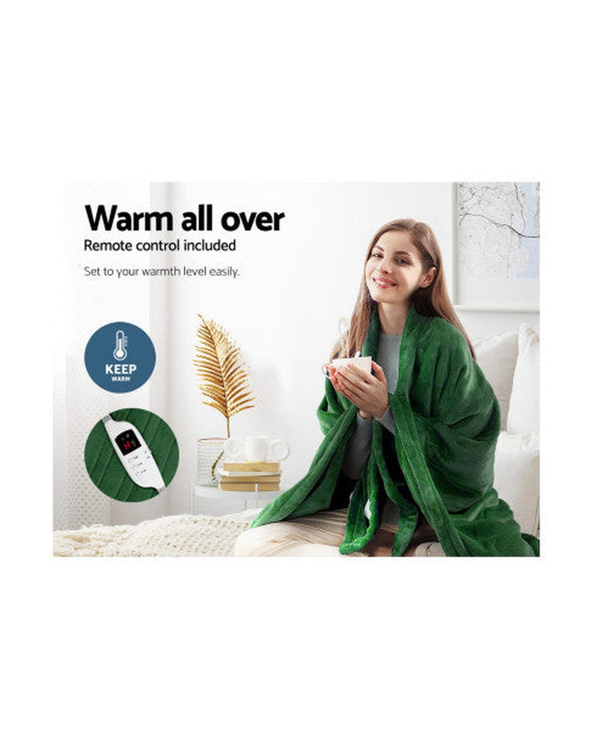Electric Throw Rug Heated Blanket Washable Snuggle Flannel Winter Green Giselle