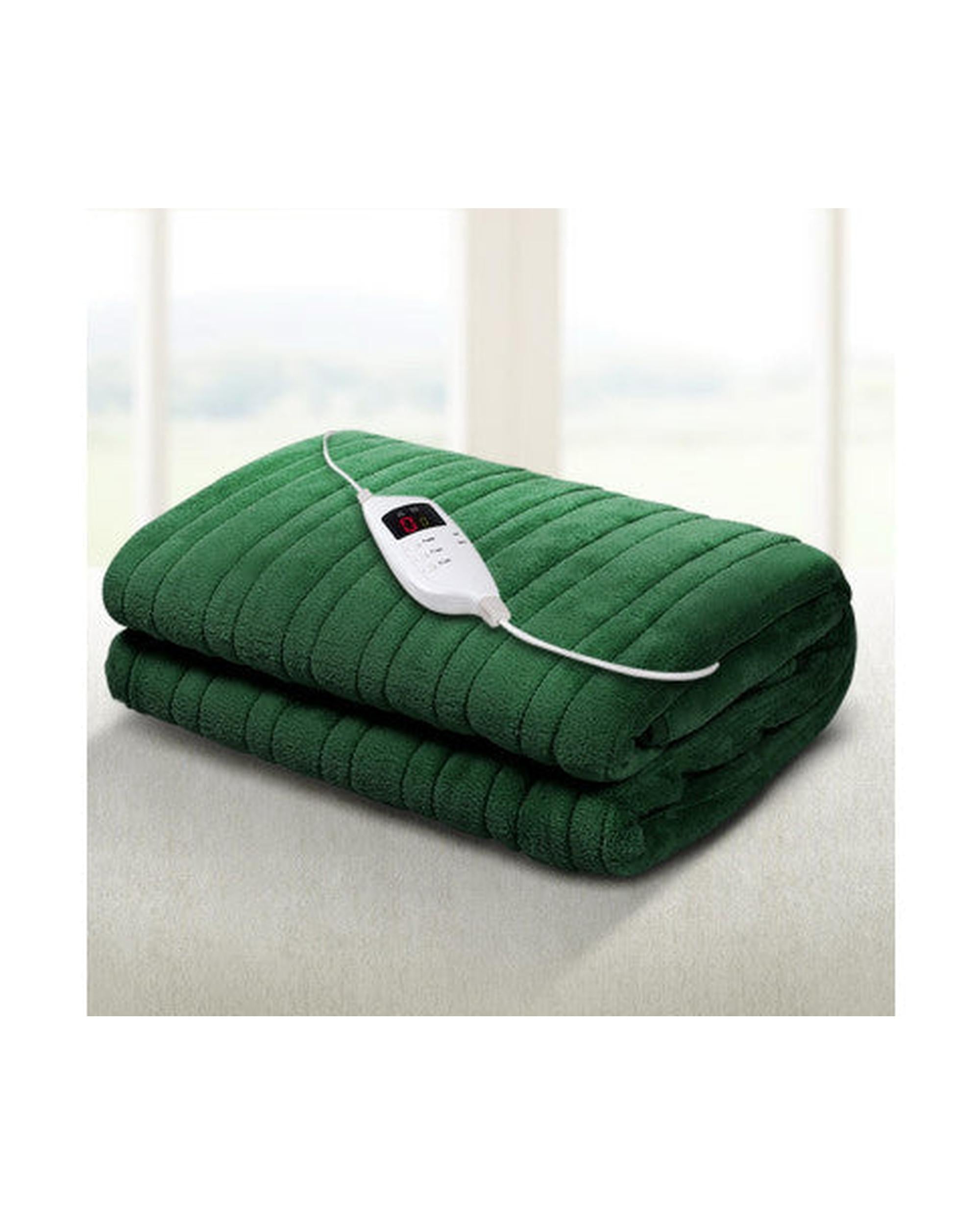 Electric Throw Rug Heated Blanket Washable Snuggle Flannel Winter Green Giselle
