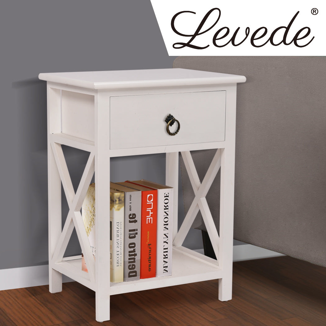 2x Bedside Tables Drawers Side Table Storage Cabinet Nightstand Bedroom Levede