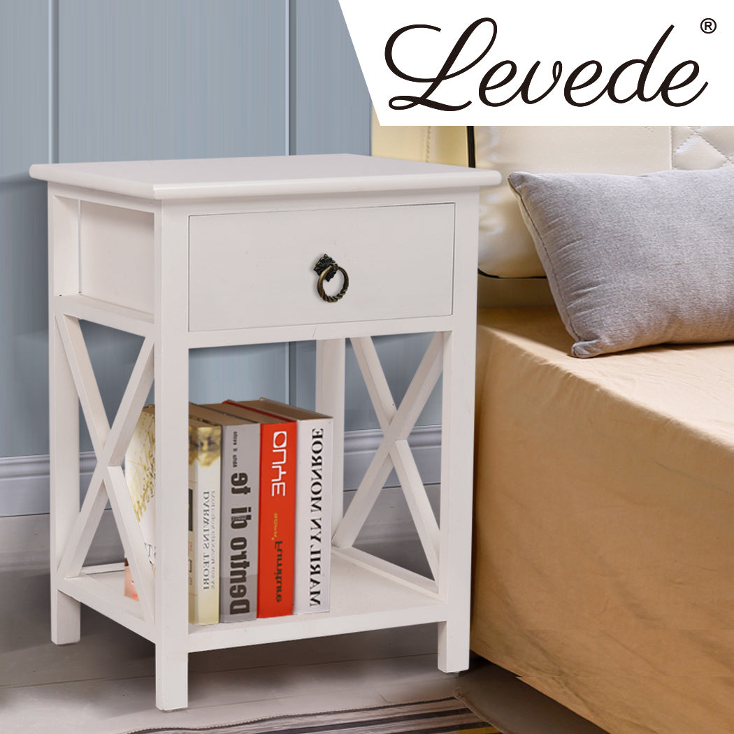 2x Bedside Tables Drawers Side Table Storage Cabinet Nightstand Bedroom Levede