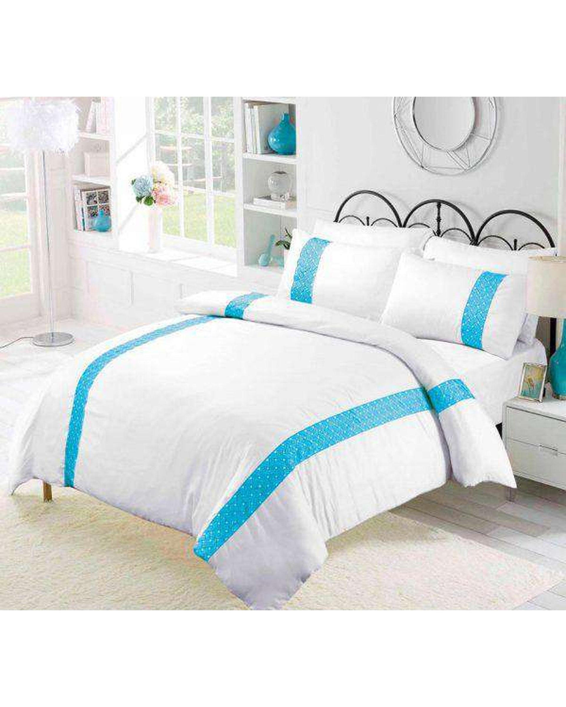 Amsons Emilia Turquoise Embroidery Quilt Cover Set Amsons