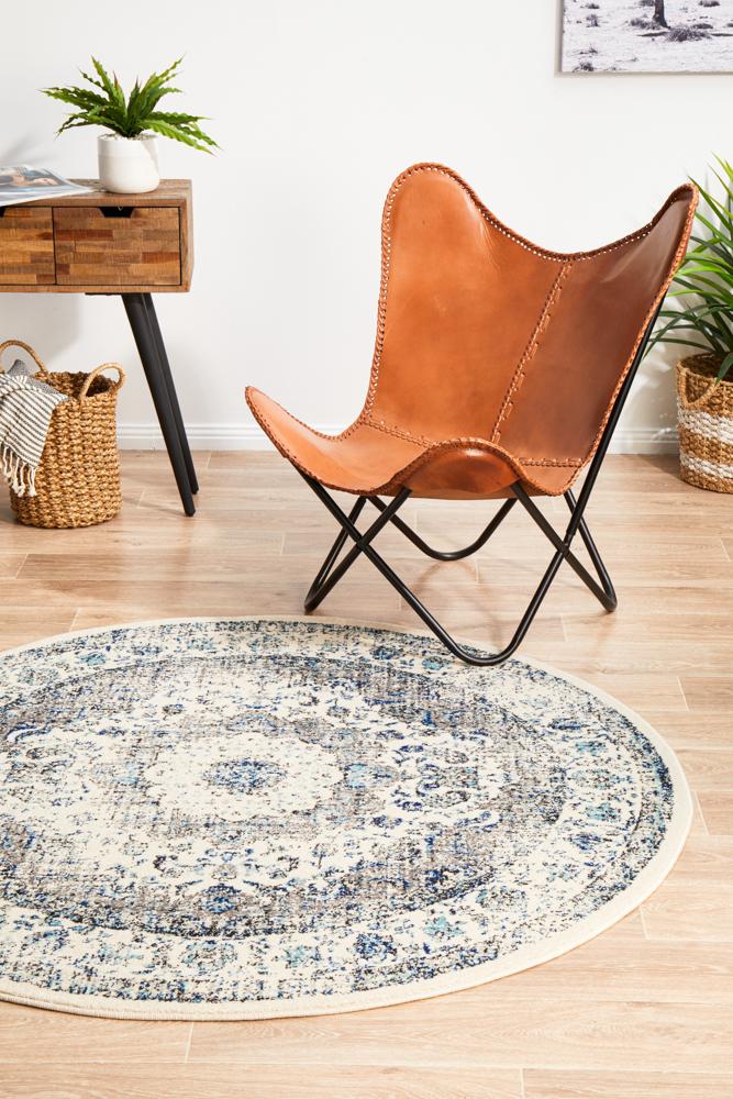 Evoke Mist White Transitional Round Rug Rug Culture