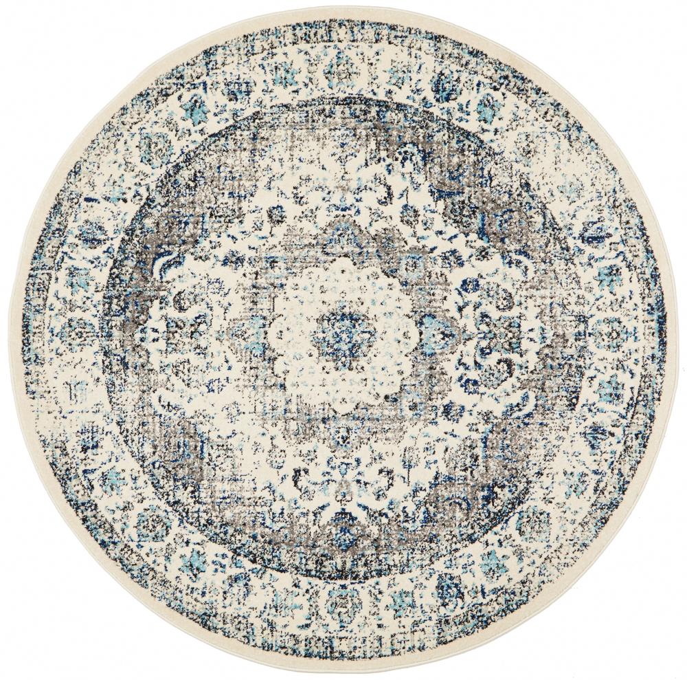 Evoke Mist White Transitional Round Rug Rug Culture