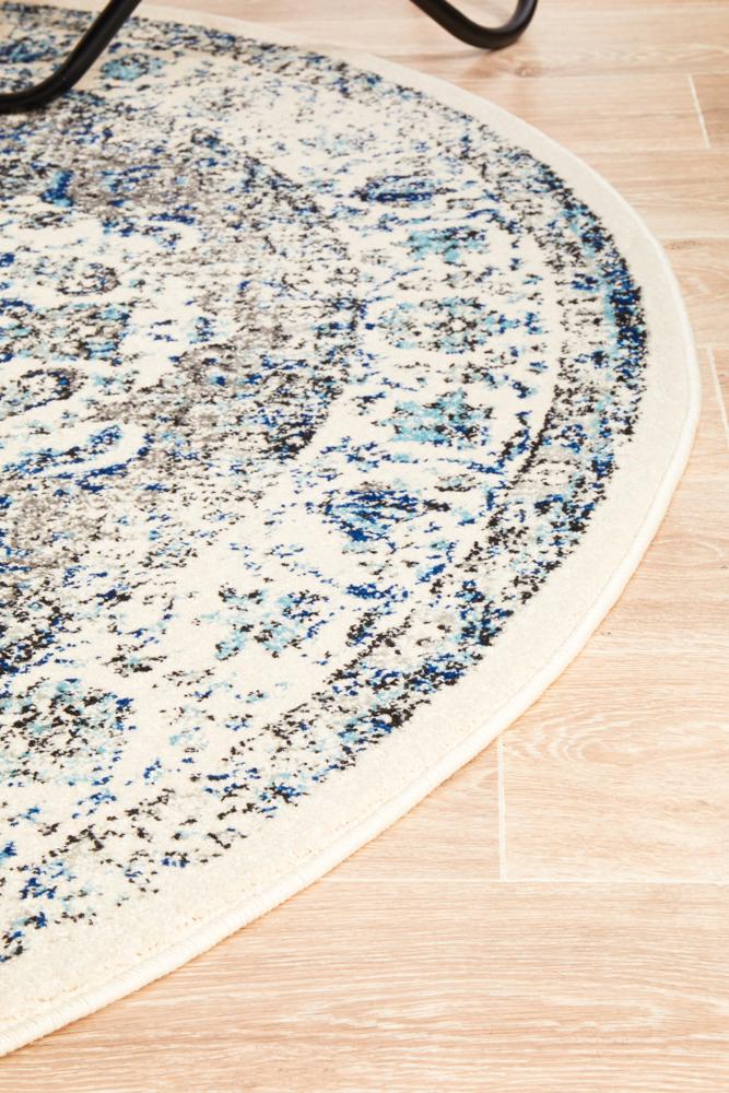 Evoke Mist White Transitional Round Rug Rug Culture