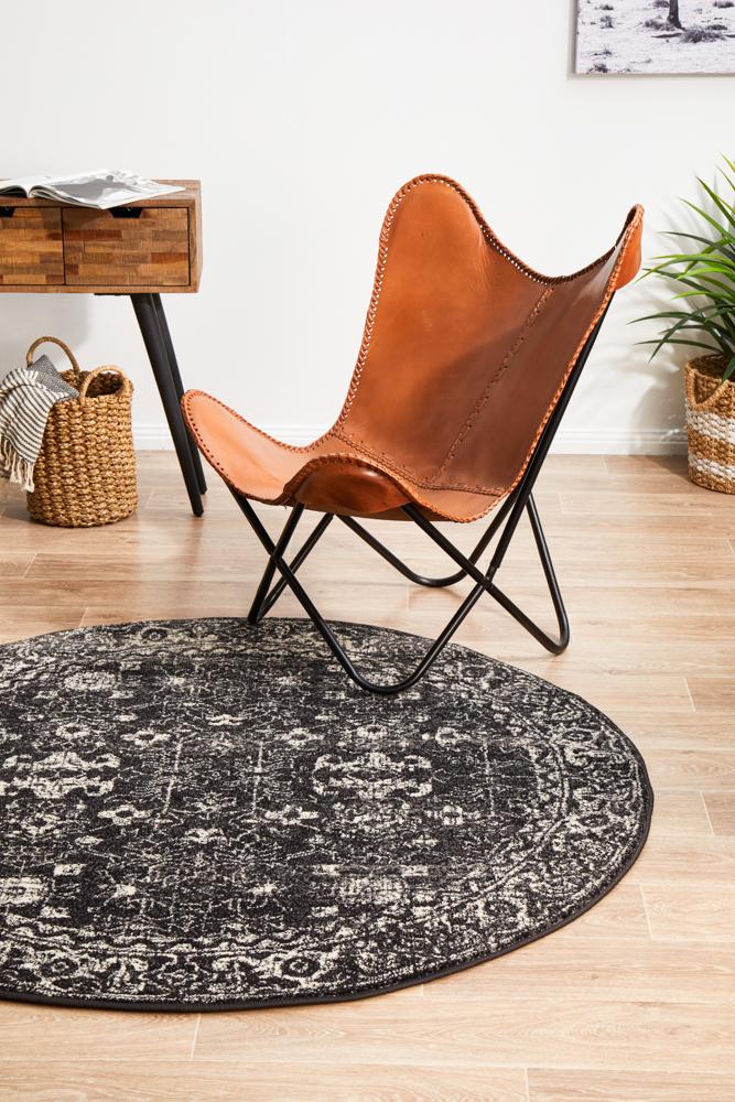 Evoke Estella Charcoal Transitional Round Rug Rug Culture
