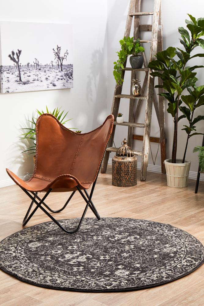 Evoke Estella Charcoal Transitional Round Rug Rug Culture