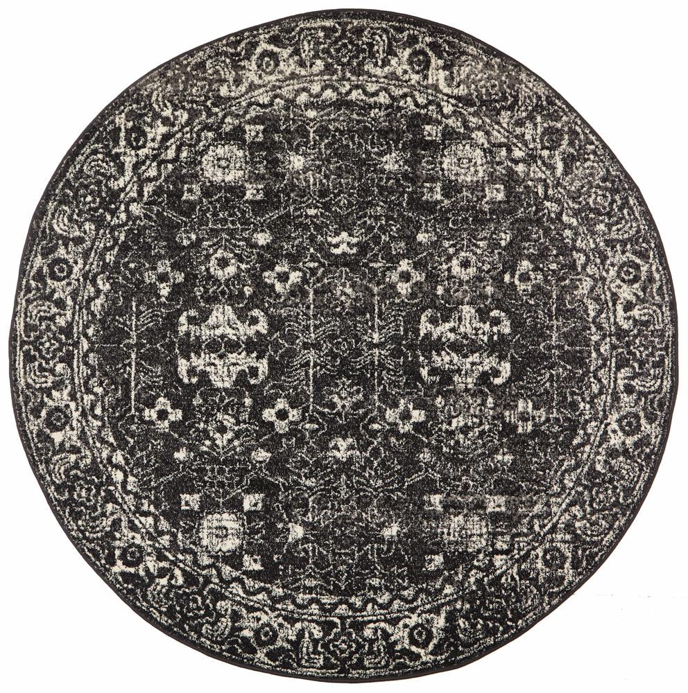 Evoke Estella Charcoal Transitional Round Rug Rug Culture