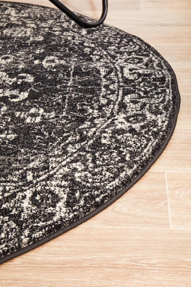 Evoke Estella Charcoal Transitional Round Rug Rug Culture