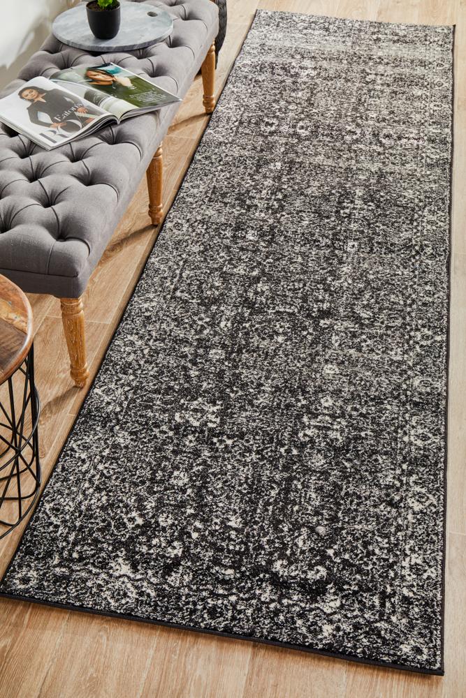 Evoke Estella Charcoal Transitional Runner Rug Rug Culture