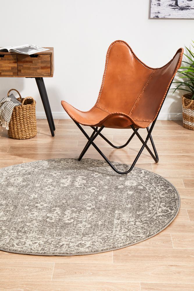 Evoke Pidgeon Grey Transitional Round Rug Rug Culture