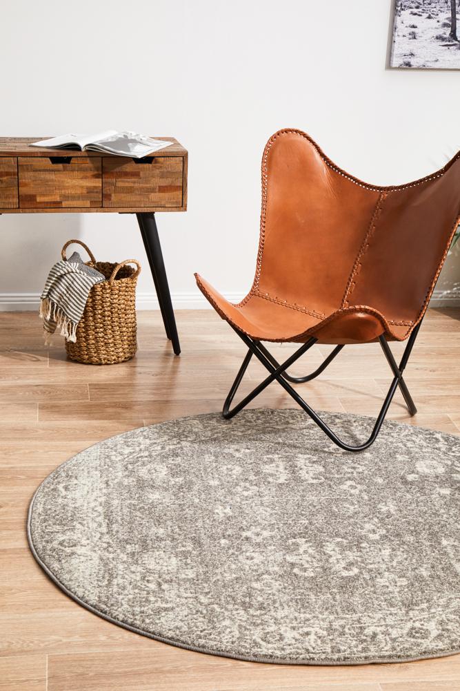 Evoke Pidgeon Grey Transitional Round Rug Rug Culture