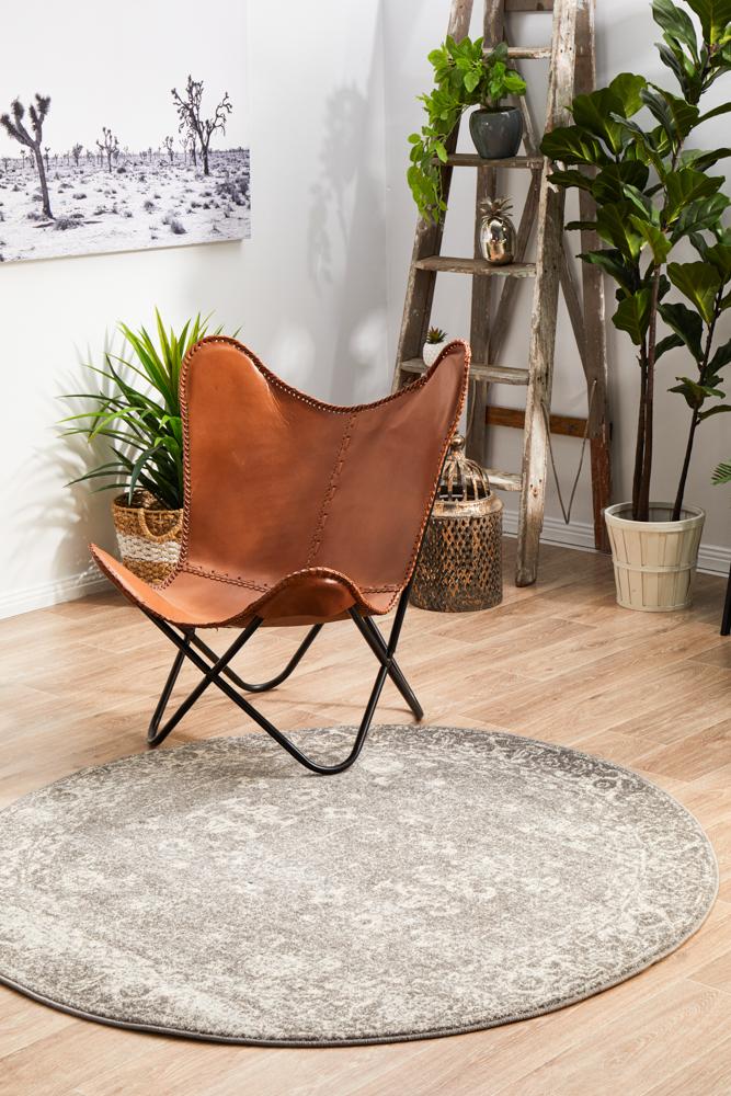 Evoke Pidgeon Grey Transitional Round Rug Rug Culture