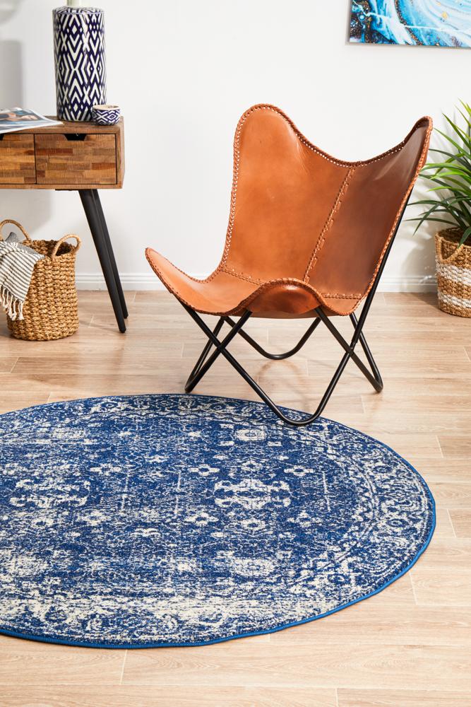 Evoke Oasis Navy Transitional Round Rug Rug Culture