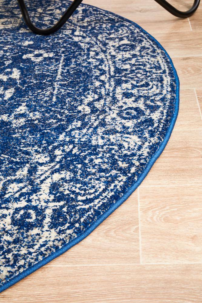 Evoke Oasis Navy Transitional Round Rug Rug Culture