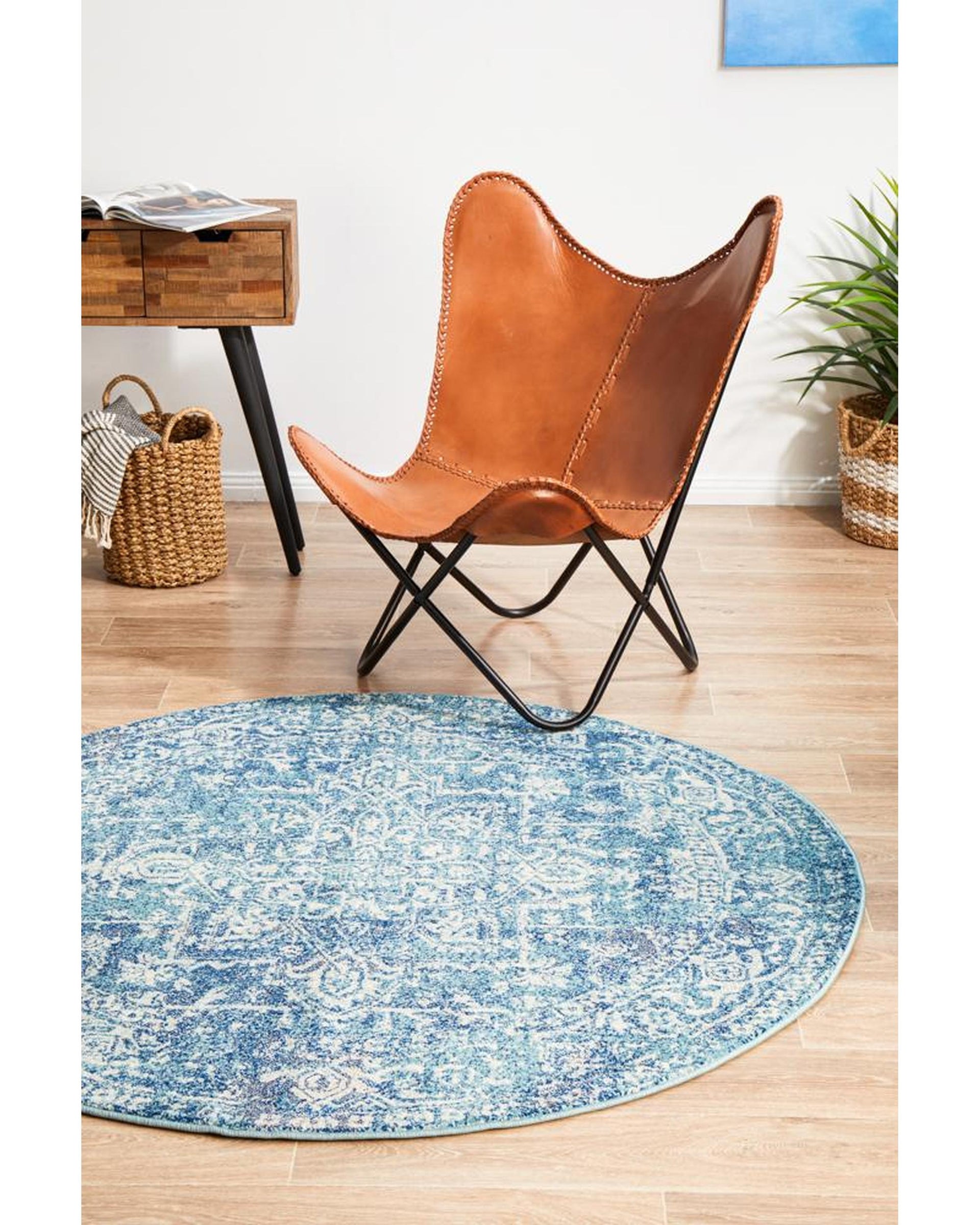 Evoke Muse Blue Transitional Round Rug Rug Culture
