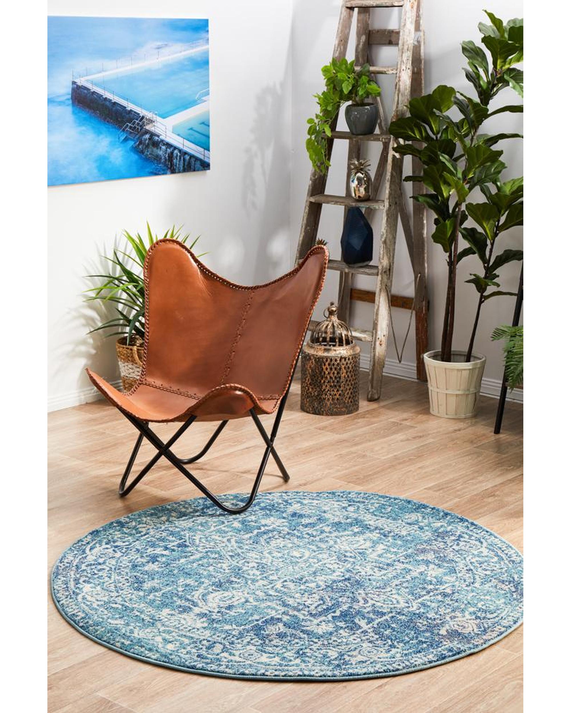 Evoke Muse Blue Transitional Round Rug Rug Culture