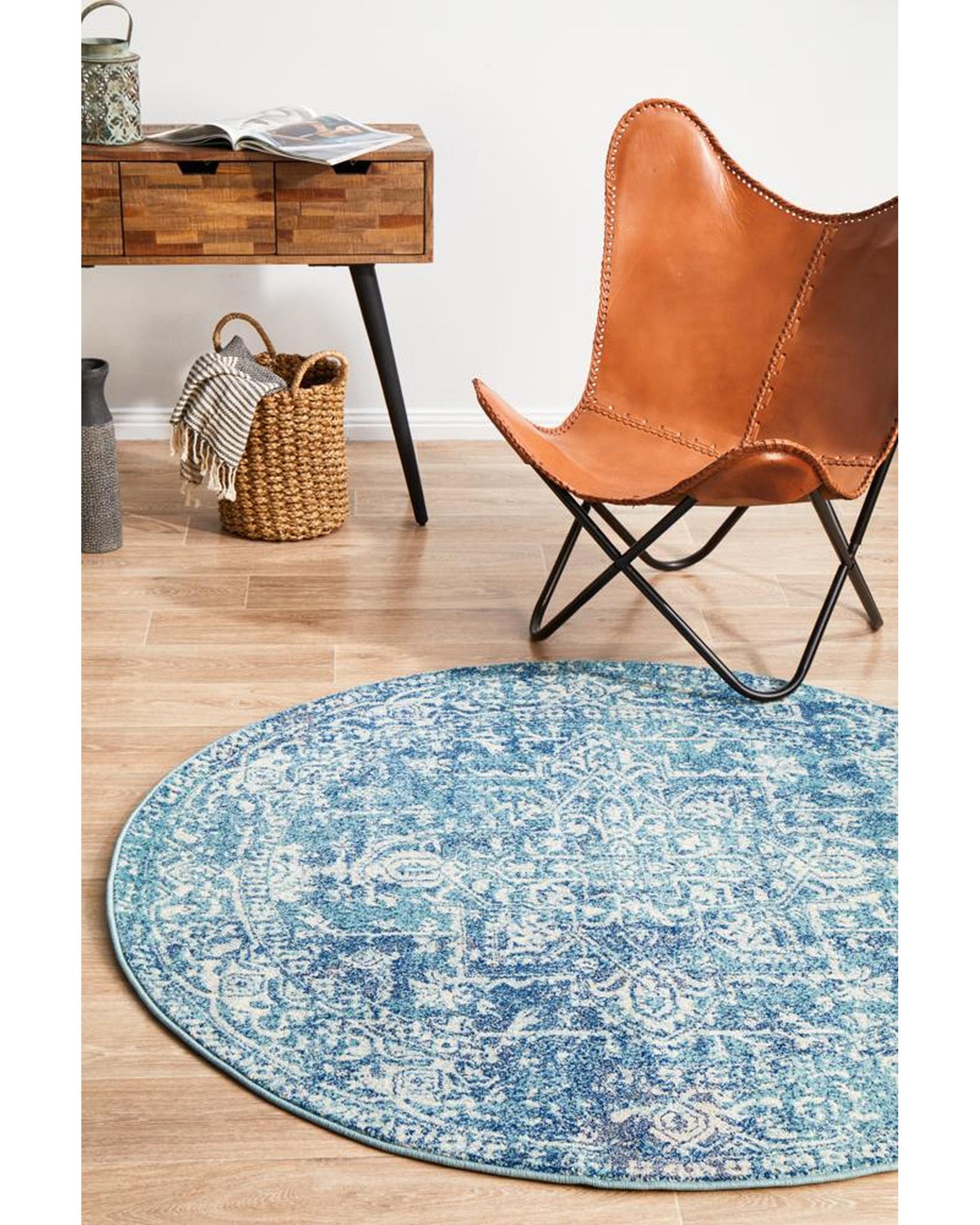 Evoke Muse Blue Transitional Round Rug Rug Culture
