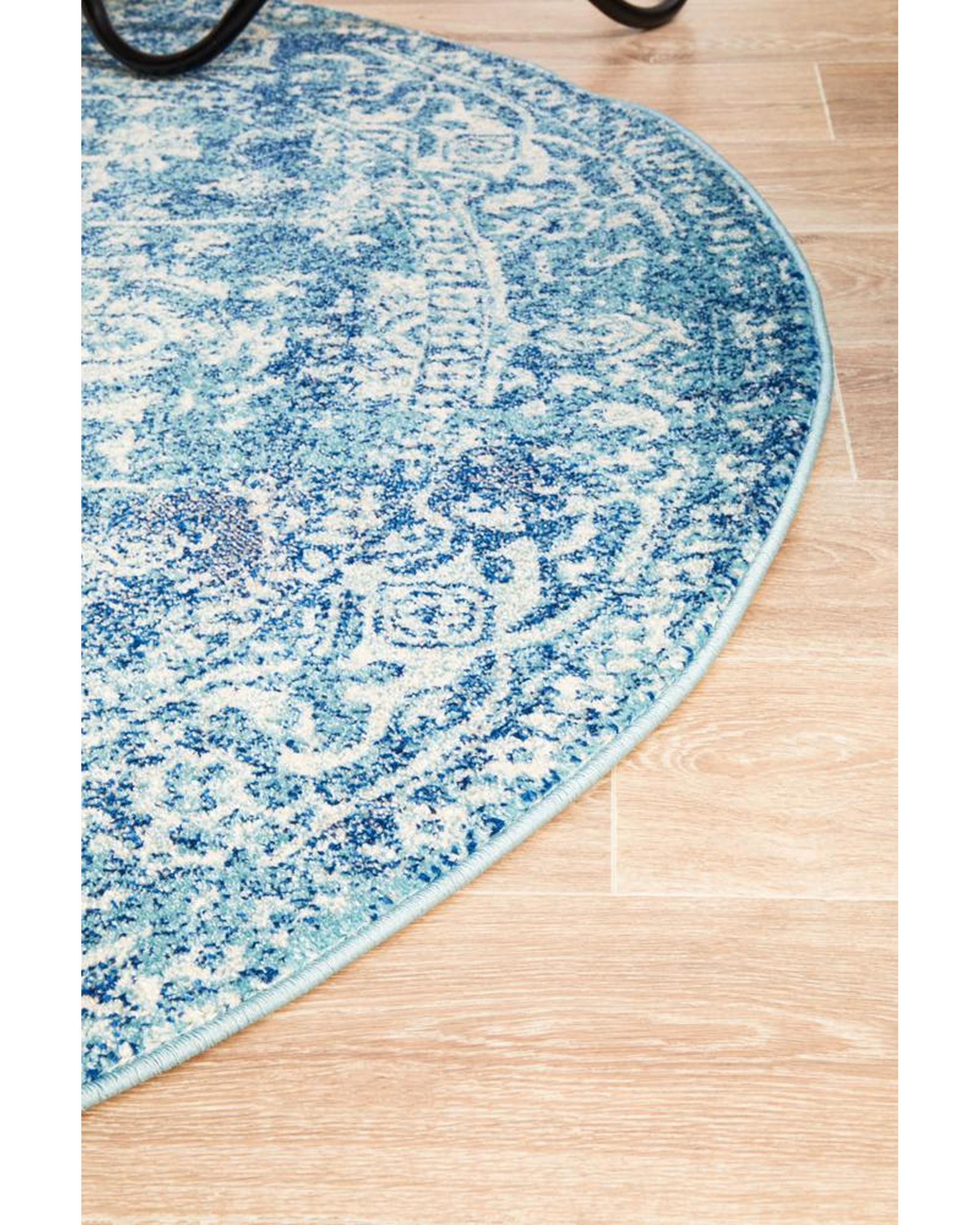 Evoke Muse Blue Transitional Round Rug Rug Culture
